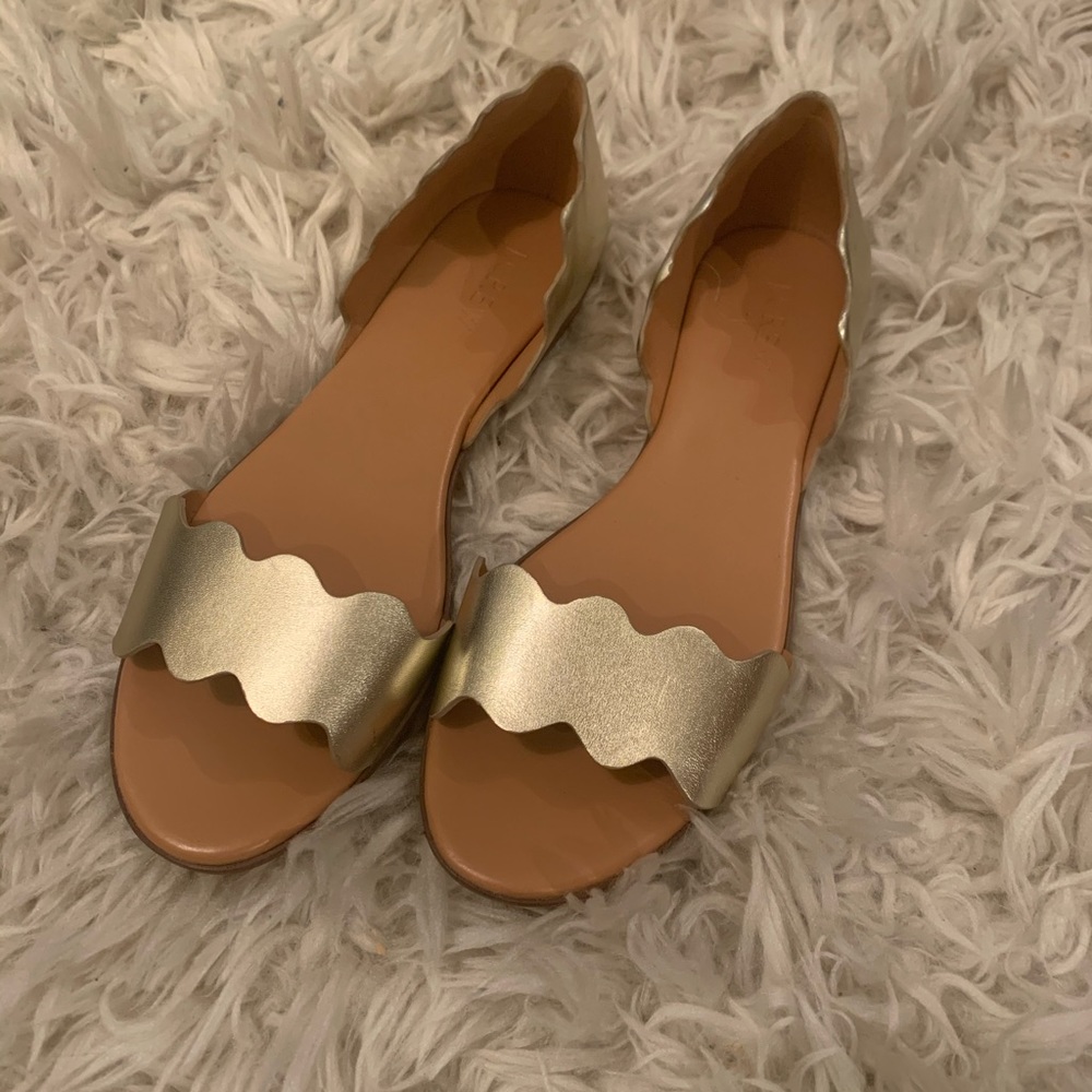 Leather Scalloped Peep-Toe Flats NWT